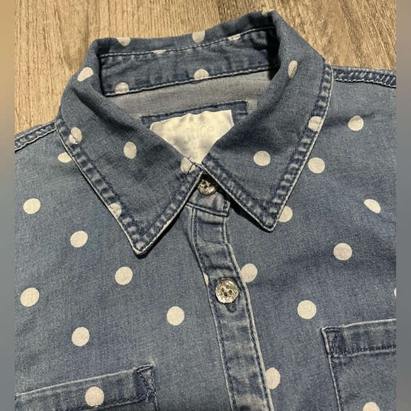 Justice Chambray Polka Dot Denim Button Up - Youth Girls Size 12 - Picture 2 of 10